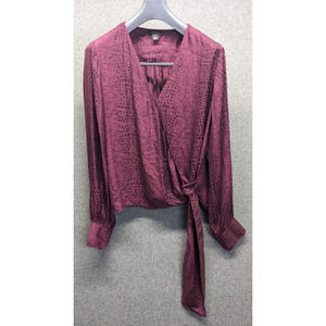 Halogen Womens Long Sleeve V-neck Wrap Blouse Purple Lizard Print Plus Size 1x